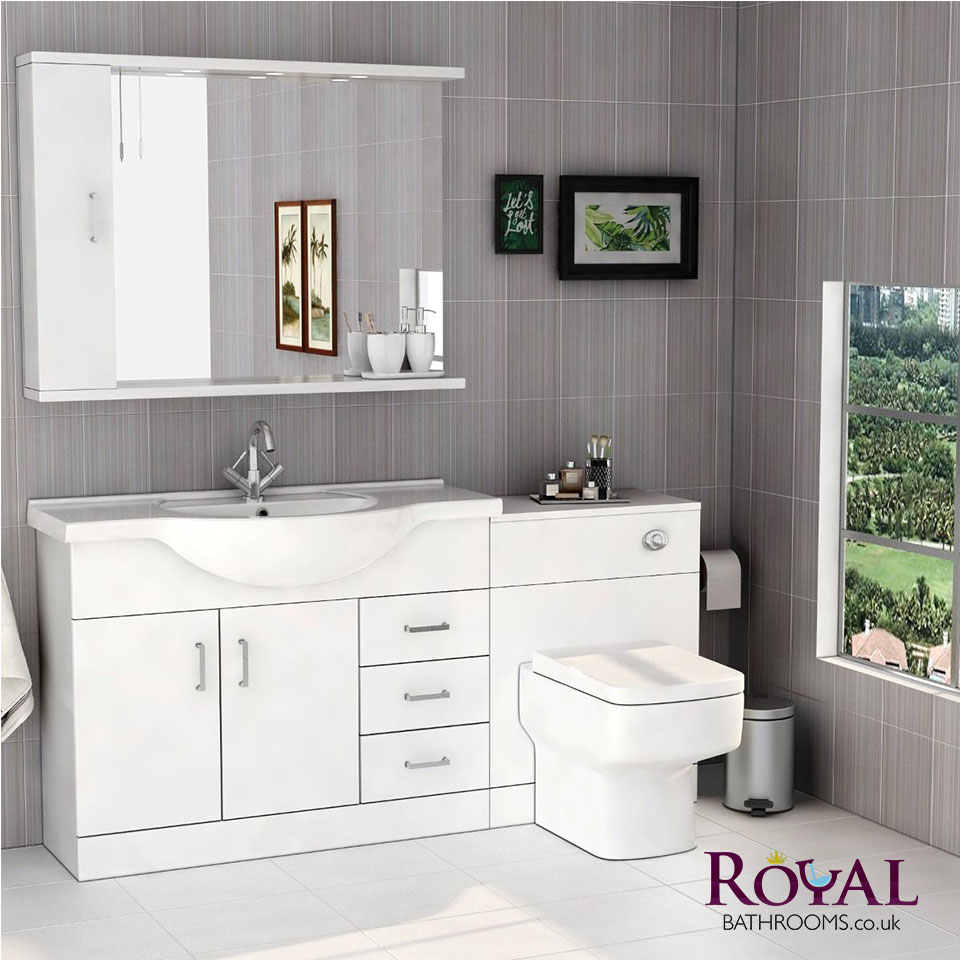 Mayford 1650mm Gloss White Basin Unit With Bliss Back To Wall Toilet Pack